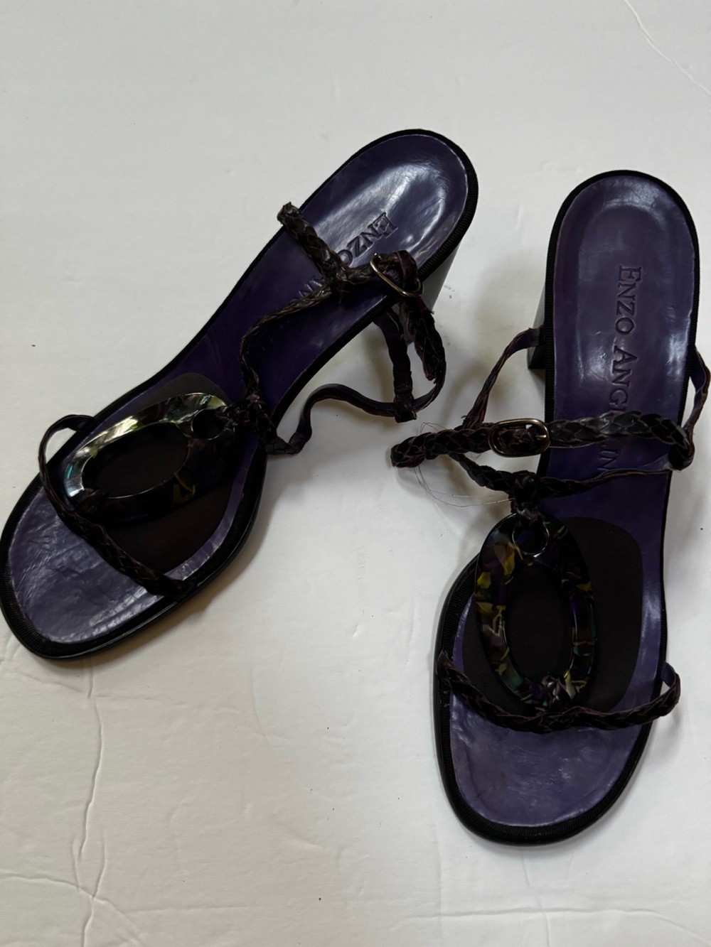 Enzo Angiolini Oval Strappy Chunky Heel Black Purple Sandals Shoes womens 8.5 - Picture 6 of 14